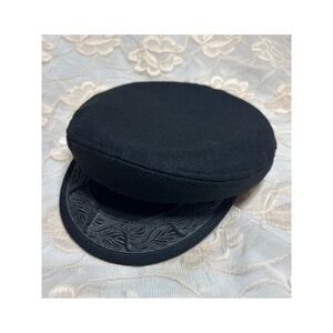 Black Wool Blend Greek Fisherman Cap Hat Made in Greece Size M 7 1/8